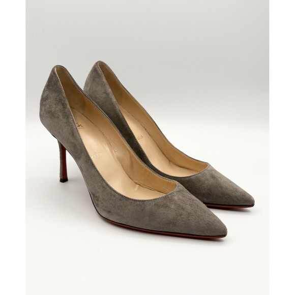 Christian Louboutin Gray Suede Stiletto Decoltish 85 Pumps Roche Sz EU 38 8 - Picture 4 of 14